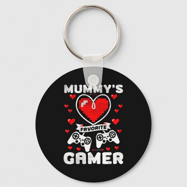 Mummy's Favorite Gamer Funny Boys Kids Valentine's Keychain (Front)