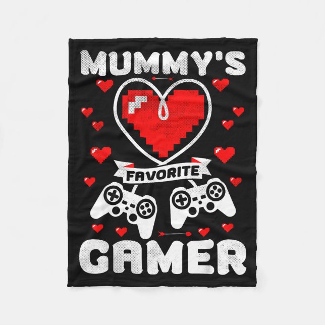 Mummy's Favourite Gamer Funny Boys Kids Valentine' Fleece Blanket (Front)
