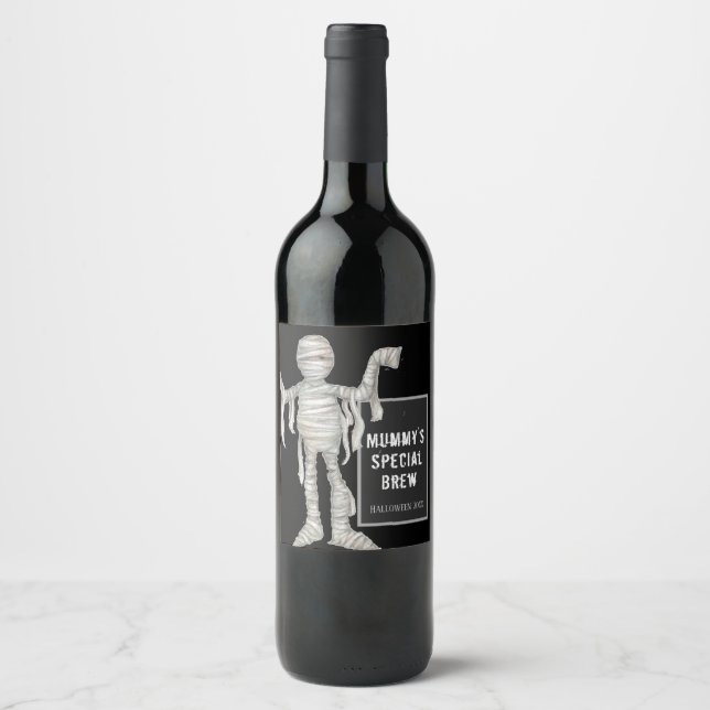 Mummy's Special Brew Halloween Party Wine Label (Front)