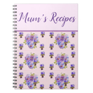Mums Recipes Pansy Shabby Purple Floral Flower Notebook