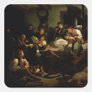 Munchhausen tells his hunting tales, 1842 square sticker