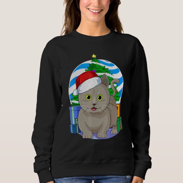 Munchkin Cat Santa Christmas Tree Decor Sweatshirt (Front)
