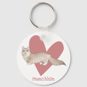 Munchkin Cat Watercolor Kitty Pink Heart Keychain