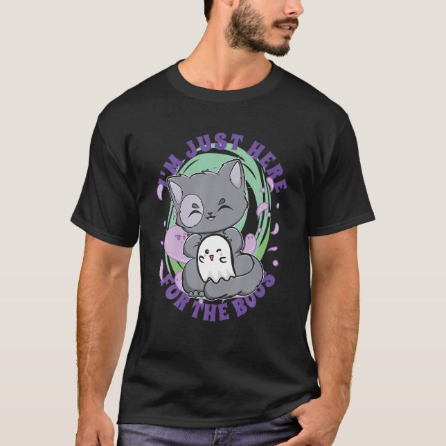 Munchkin Cat With Ghost For Cute Halloween Fans T  T-Shirt (Front)