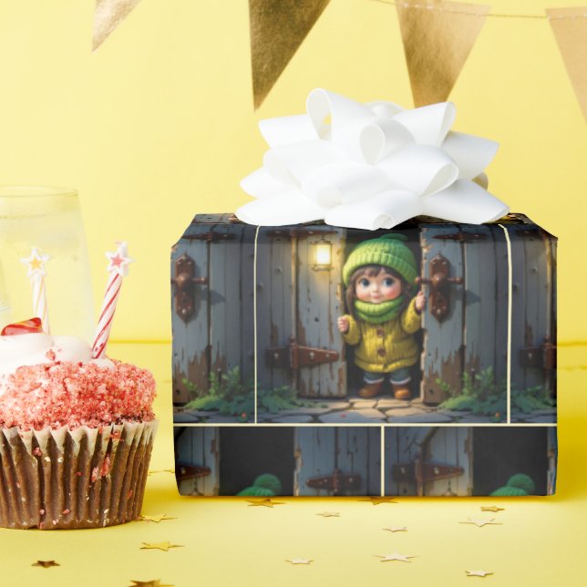 Munchkin Wearing a Knit Hat and Sweater Wrapping Paper (Birthday Party)