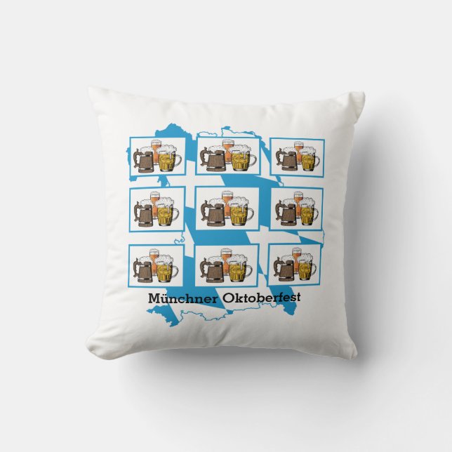 Münchner OKTOBERFEST Bayern Map Beers Cartoon Throw Pillow (Front)