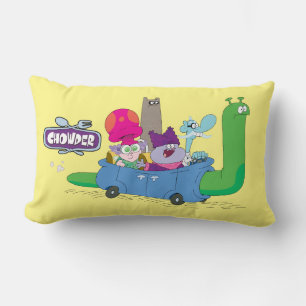 Mung, Chowder, Shnitzel, & Truffles in Snail Car Lumbar Pillow