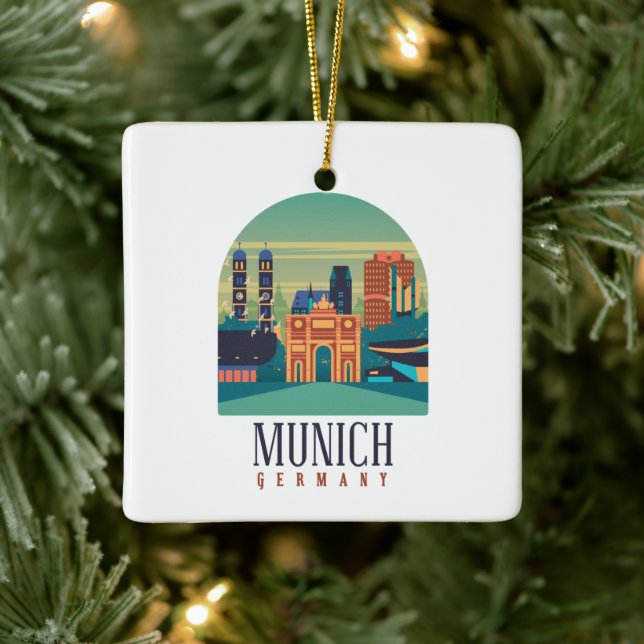 Munich Bavaria Germany Vintage Travel Ceramic Ornament (Tree)