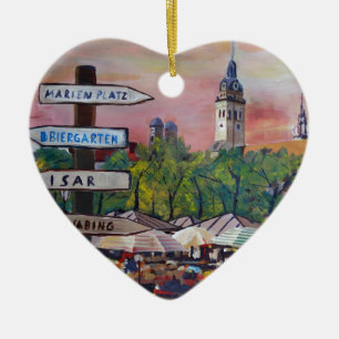 Munich Bavaria Viktualienmarkt With Signposts Ceramic Ornament