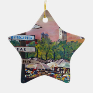 Munich Bavaria Viktualienmarkt With Signposts Ceramic Ornament