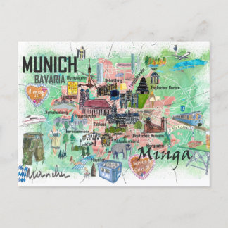 Munich Bavière Allemagne Carte de voyage illustrée