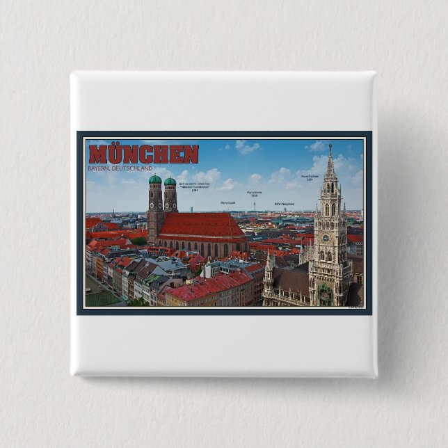 Munich Cityscape 2 Inch Square Button (Front)