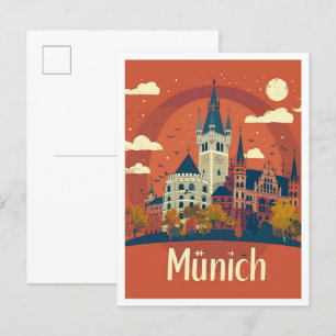 Munich Germany Art Vintage Travel Illustration Postcard