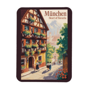 Munich Germany Bavaria Illustration Travel Art Magnet