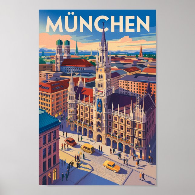 Munich Germany Illustration Travel Art Vintage Poster (Front)