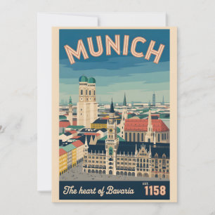 Munich Germany Retro Skyline Cityscape Travel Holiday Card