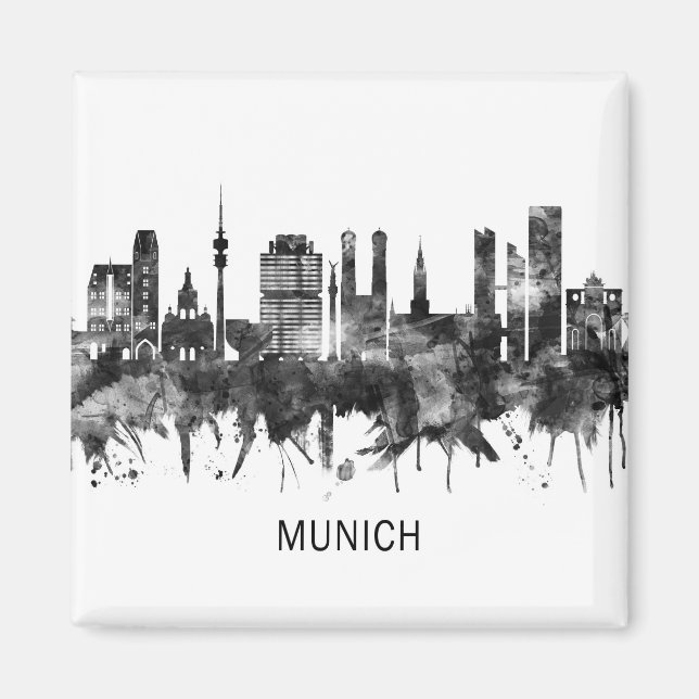 Munich Germany Skyline BW Magnet (Front)