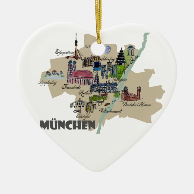 Munich Map Overview Ceramic Ornament (Front)