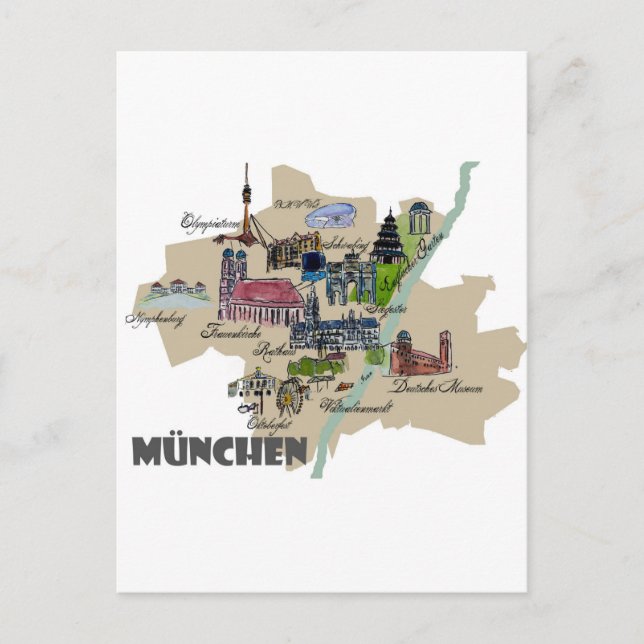 Munich Map Overview Postcard (Front)
