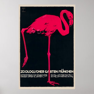 Munich Zoo Park - Pink Flamingo - Vintage Poster