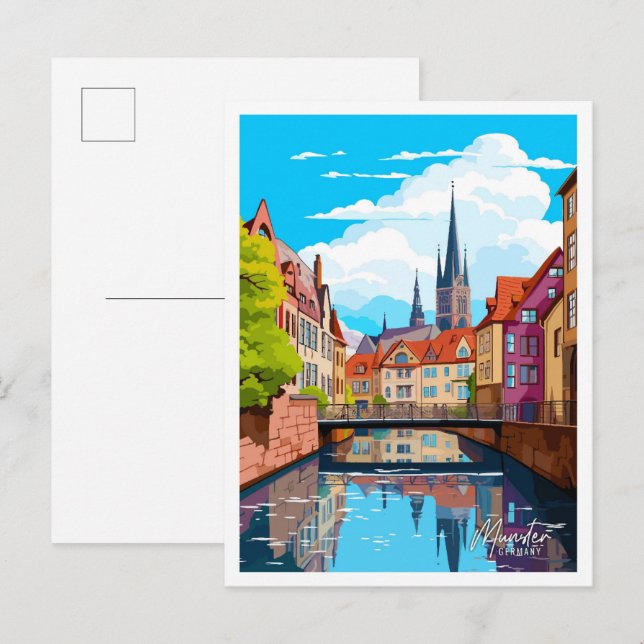 Munster Germany Art Vintage Travel Illustration Postcard (Front/Back)