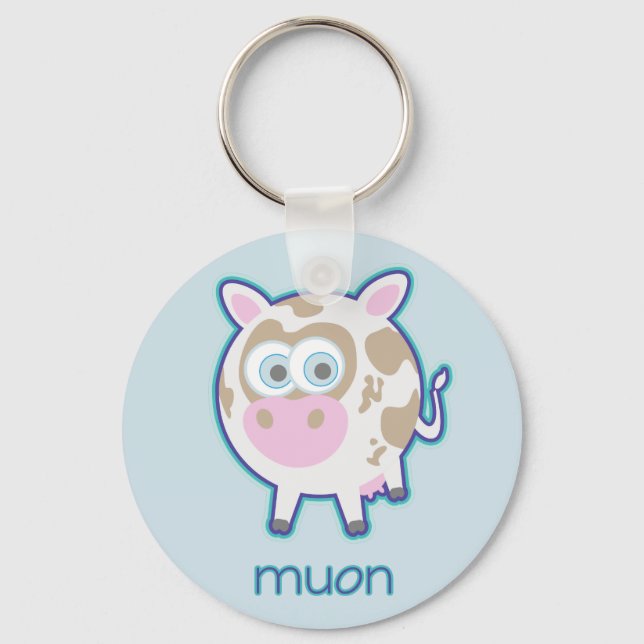 Muon Particle Cow Keychain (Front)