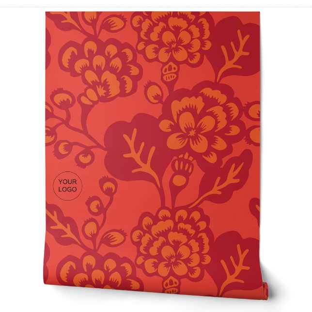 Mur à motif floral rouge et orange vibrant et gras (Déroulement)