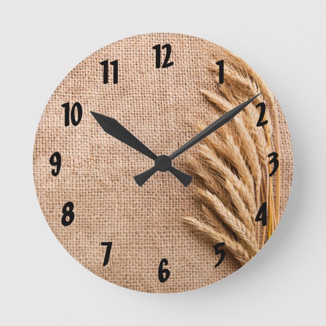 Mur Horloge Blé sur Burlap Sack Pays Rustique Far (Recto)