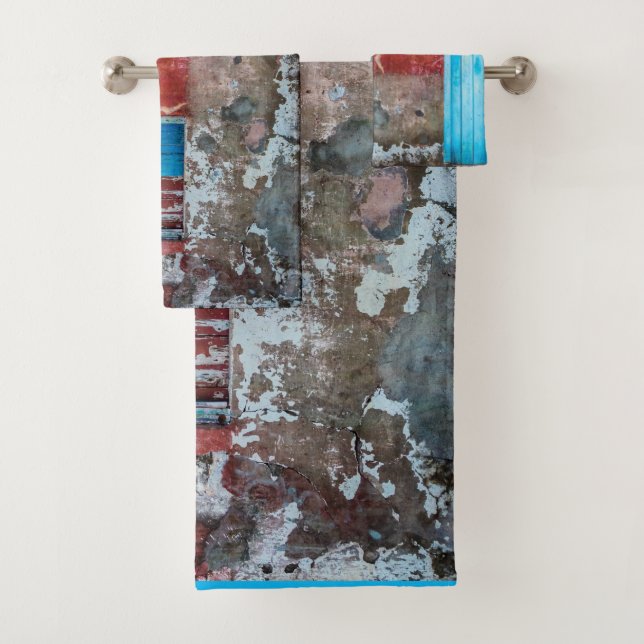 Mur, porte et fenêtre rouge, bleu et gris (En situation)
