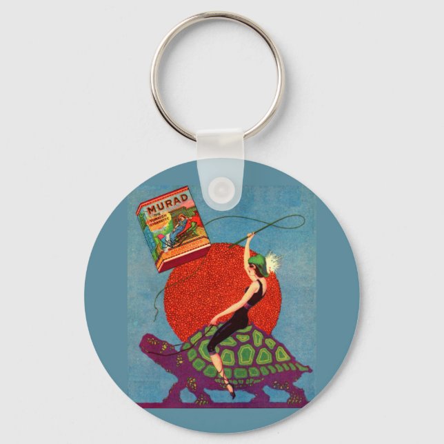 Murad cigarets lady riding giant tortoise keychain (Front)