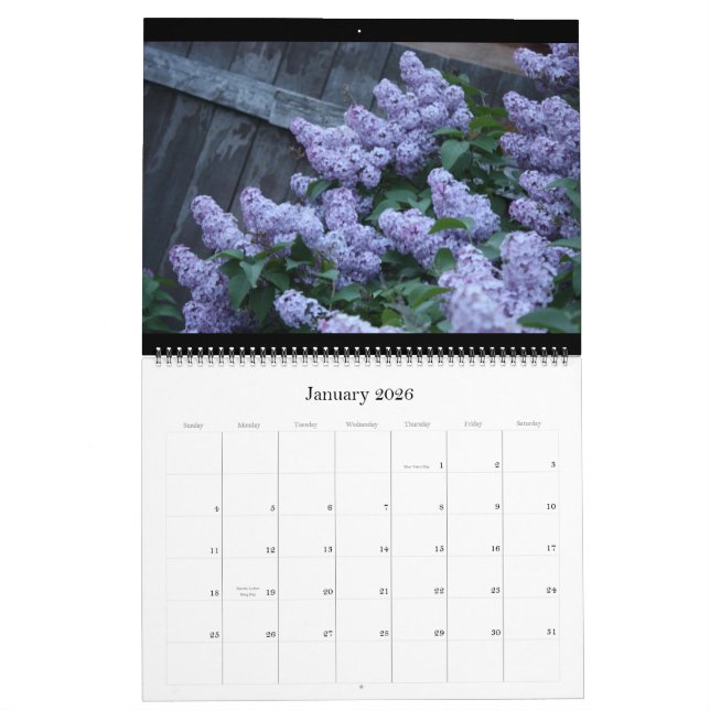 Mural Beaux lilas calendrier de 12 mois (Jan 2026)