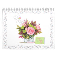 Bouquet de fleur et calendrier mensuels de carte