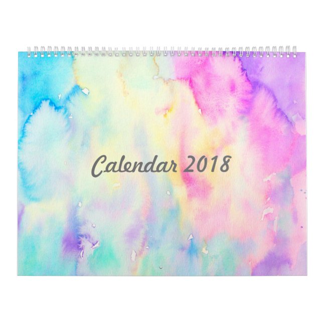 Mural Calendrier abstrait de paysage d'aquarelle, grand (Protection)