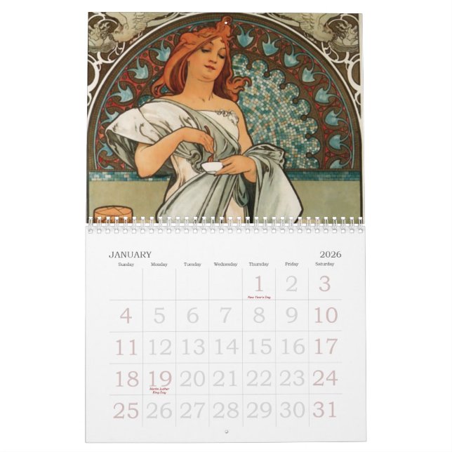 Mural Calendrier Art Nouveau (Jan 2026)