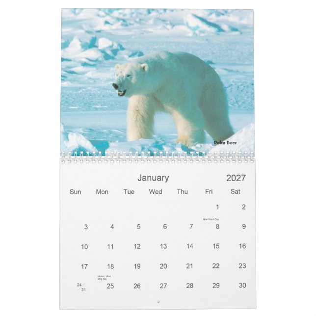 Mural Calendrier d'Alaska de faune (Jan 2027)