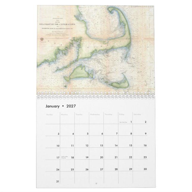 Mural Calendrier de Cape Cod Cartographs (Jan 2027)