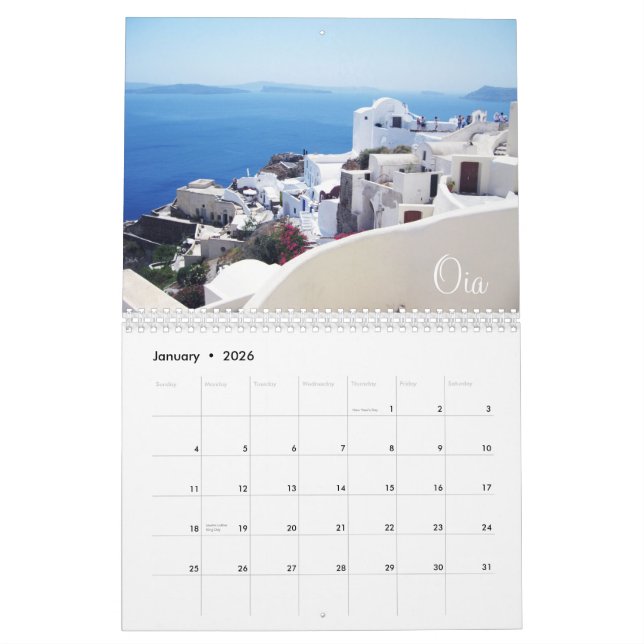 Mural Calendrier de Santorin Grèce (Jan 2026)