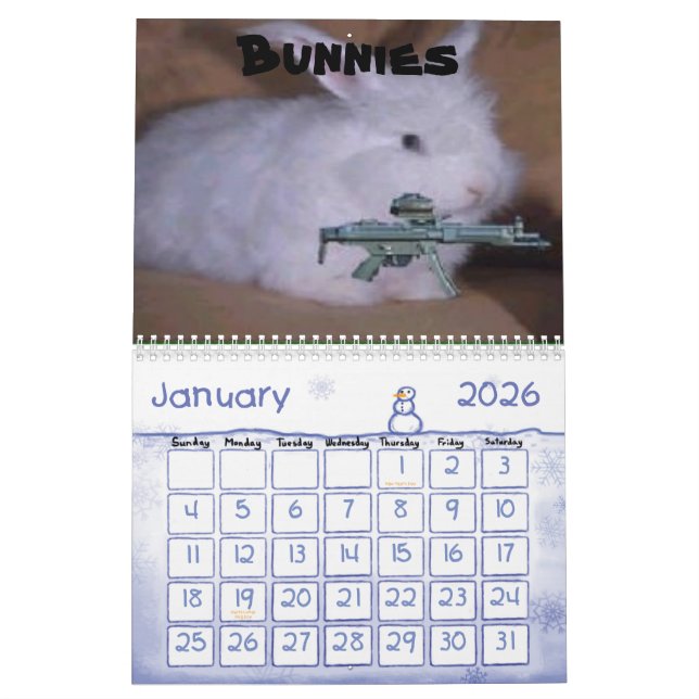 Mural Calendrier drôle d'armes à feu (Jan 2026)