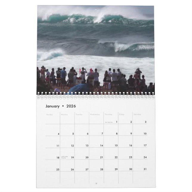 Mural Calendrier du grand Surf d'hiver du pipeline (Jan 2026)