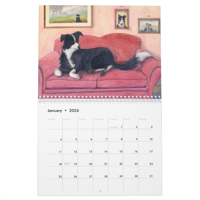 Mural Calendrier du monde de border collie (Jan 2026)
