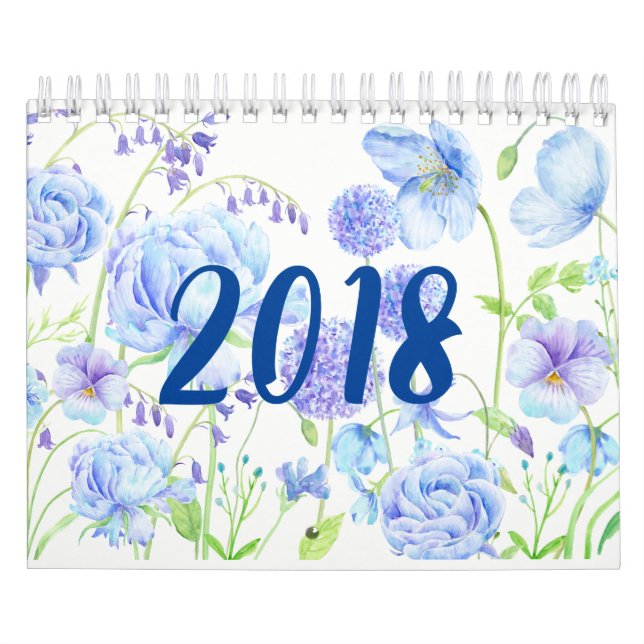 Mural Calendrier floral 2018 de jardins d'aquarelle (Protection)
