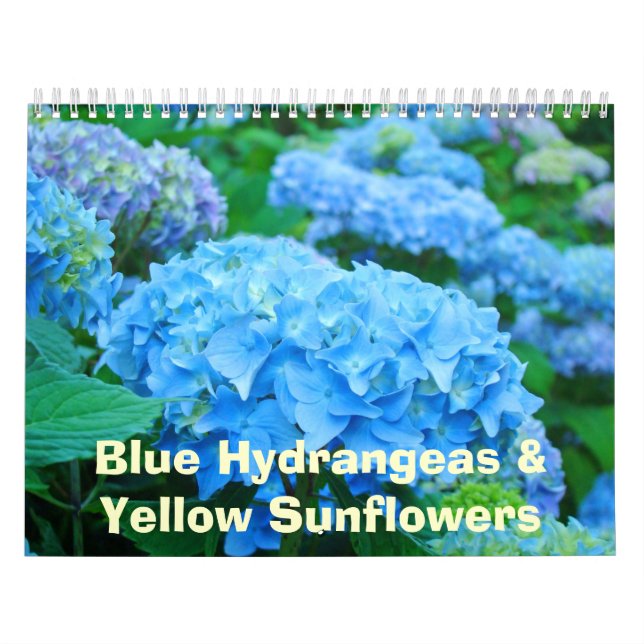 Mural Calendrier Floral Hydrangée Bleue Fleurs de soleil (Protection)