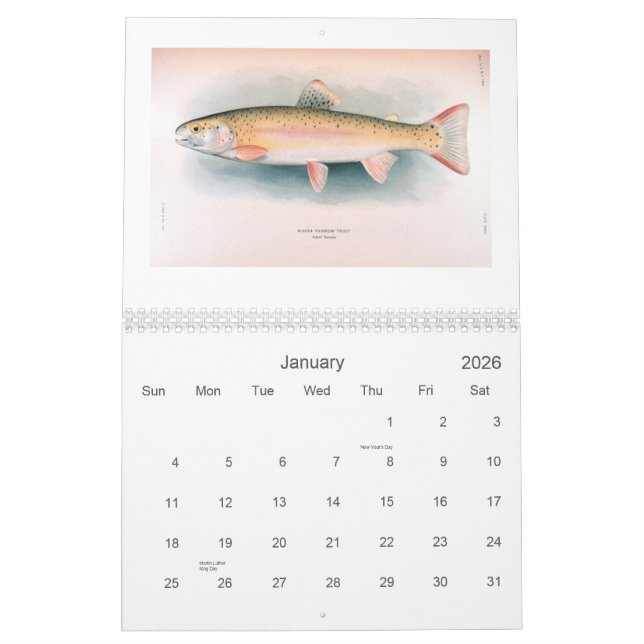 Mural Calendrier frais et de mer de poissons (Jan 2026)