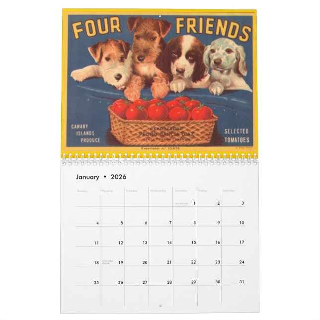 Mural Calendrier vintage, Crate Étiquette (Jan 2026)