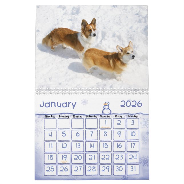 Mural Calendrier Welsh Corgi (Jan 2026)