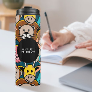 Mural Doodle Art Animal Heads Cartoon Monogram Thermal Tumbler