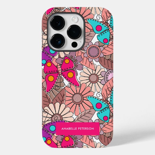 Mural doodle art butterflies and flowers colourful Case-Mate iPhone case (Back)