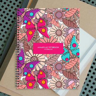 Mural doodle art butterflies and flowers colourful notebook