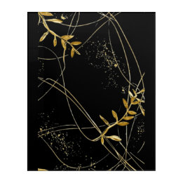 Mural En Acrylique Golden Abstract Botanical Lines Acrylic Wall Art