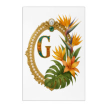 Tropical Letter G Luxury Monogram Art Gold Frame